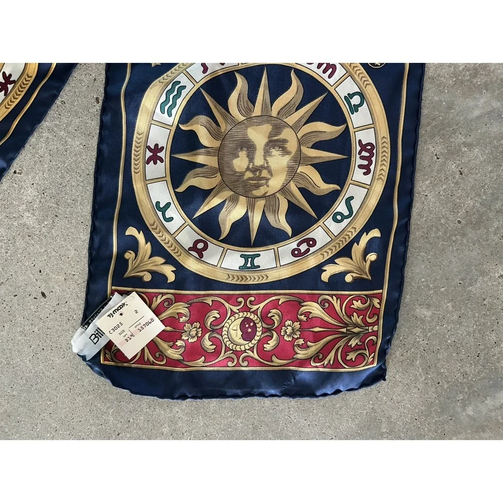 Vintage Zodiac Celestial Silk Scarf NWT Bill Blass‎ Navy Gold
